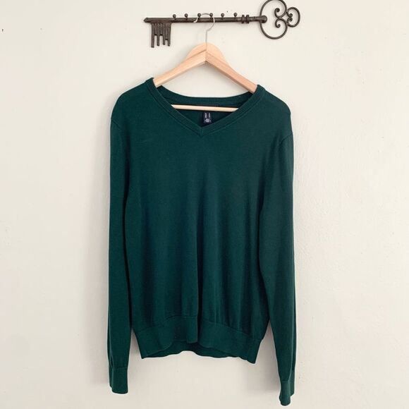 Lands End solid green v-neck men’s medium long sleeve lightweight sweater - Picture 1 of 6